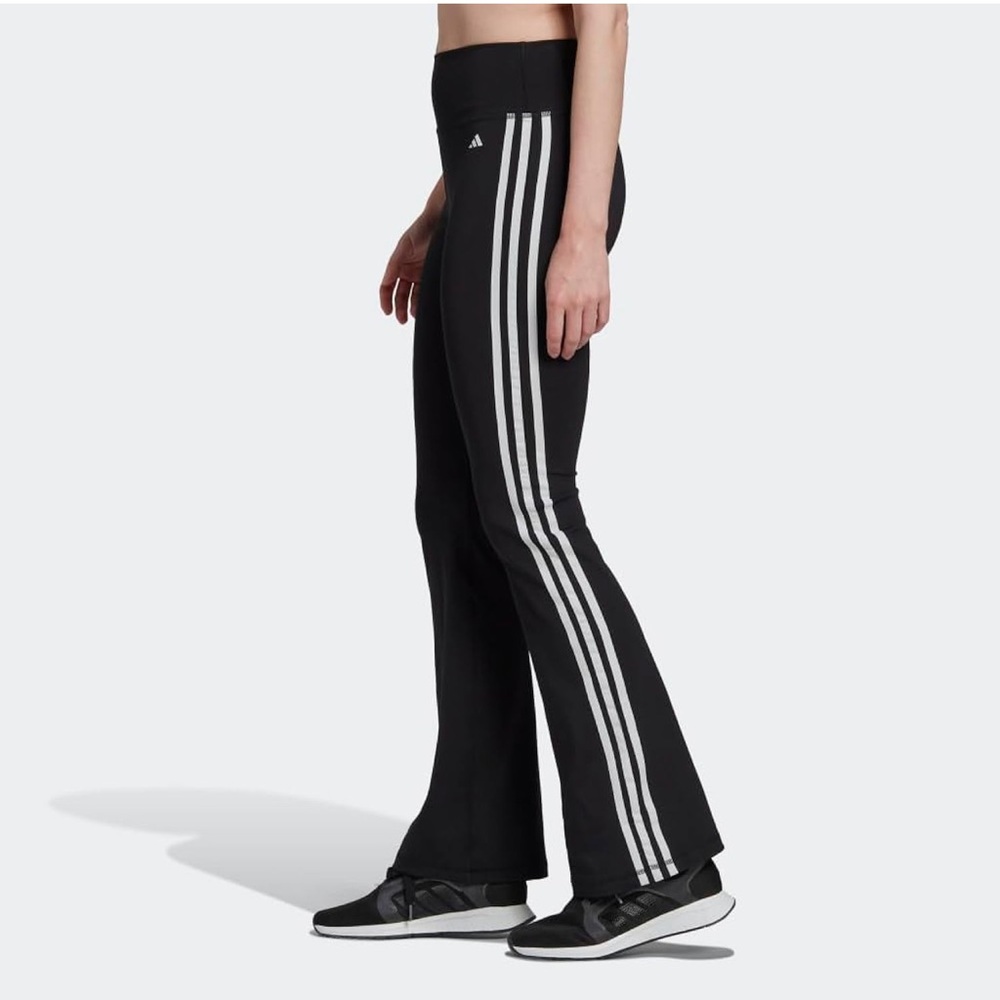 adidas Black Boot-Cut Track Pants with White Three-Stripes size large (m)